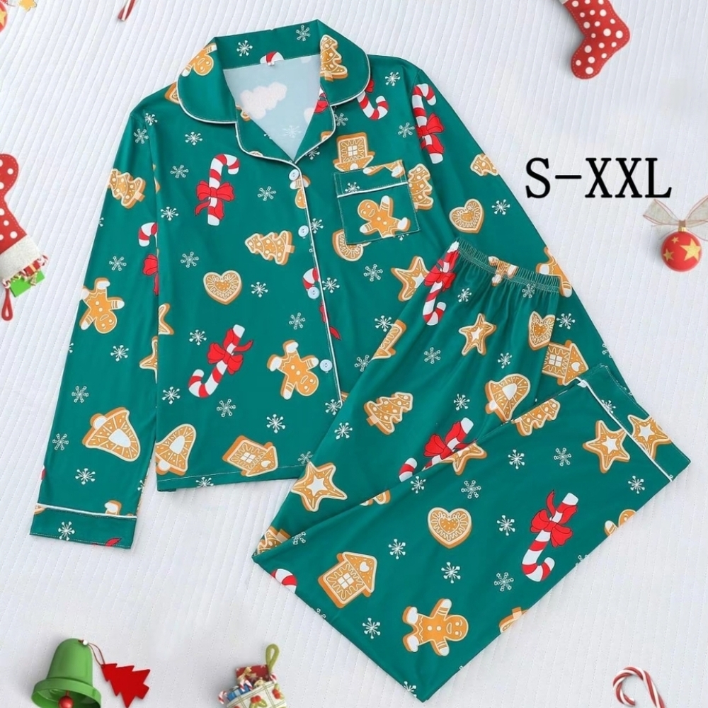 BNWT Christmas gingerbread satin pajama set size XL (14)